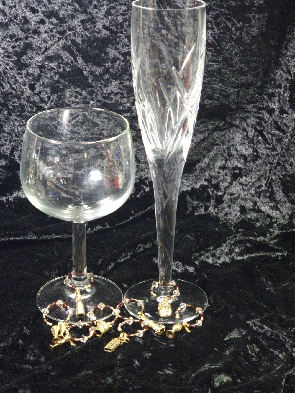 Stefanie Somers Collection Swarovski Crystal Wine Glass Charms Set of 8 Gold